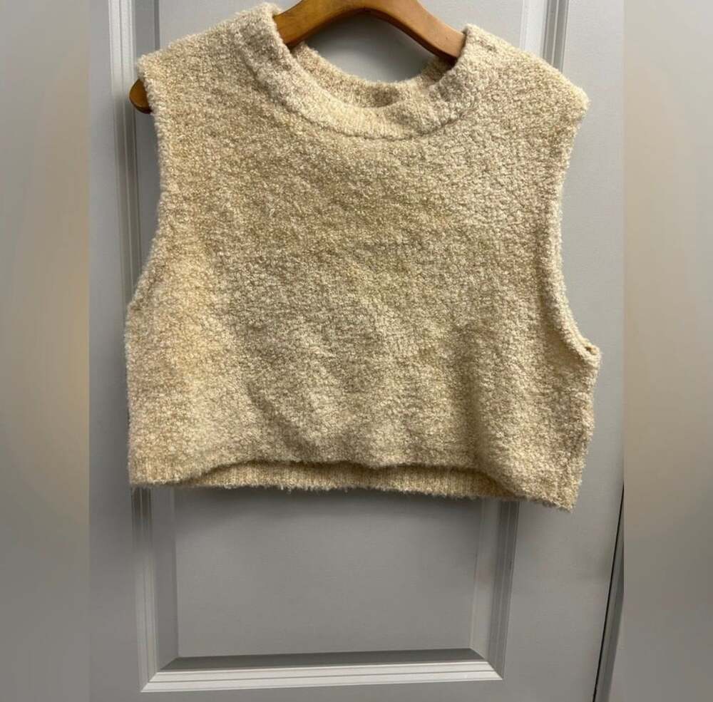 Free People Sweater Tank Top Size XS Boucle Mock Neck Beige
